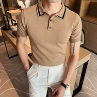 brand knitted polo shirt solid color business casual polo 2021 summer short sleeve shirts high quality golf shirts mens clothes