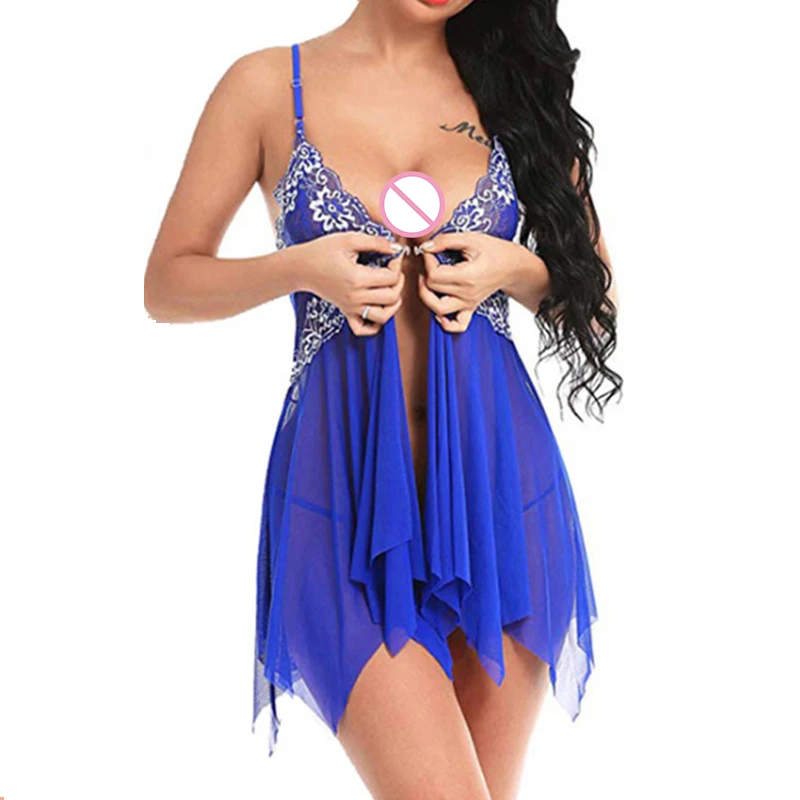 

S-2XL 6 Цвета с глубоким v-образным вырезом кружева Гладкий прозрачная Пижама Для женщин на пуговицах спереди удобные Ночное платье нижнее бел...