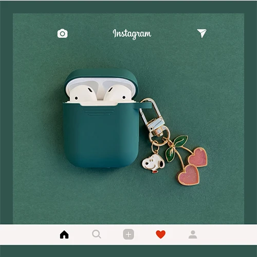 Милый корейский силиконовый чехол для Apple Airpods, чехол, аксессуары, Bluetooth наушники, мультяшный защитный чехол, вишневый собачий брелок - Цвет: deep green