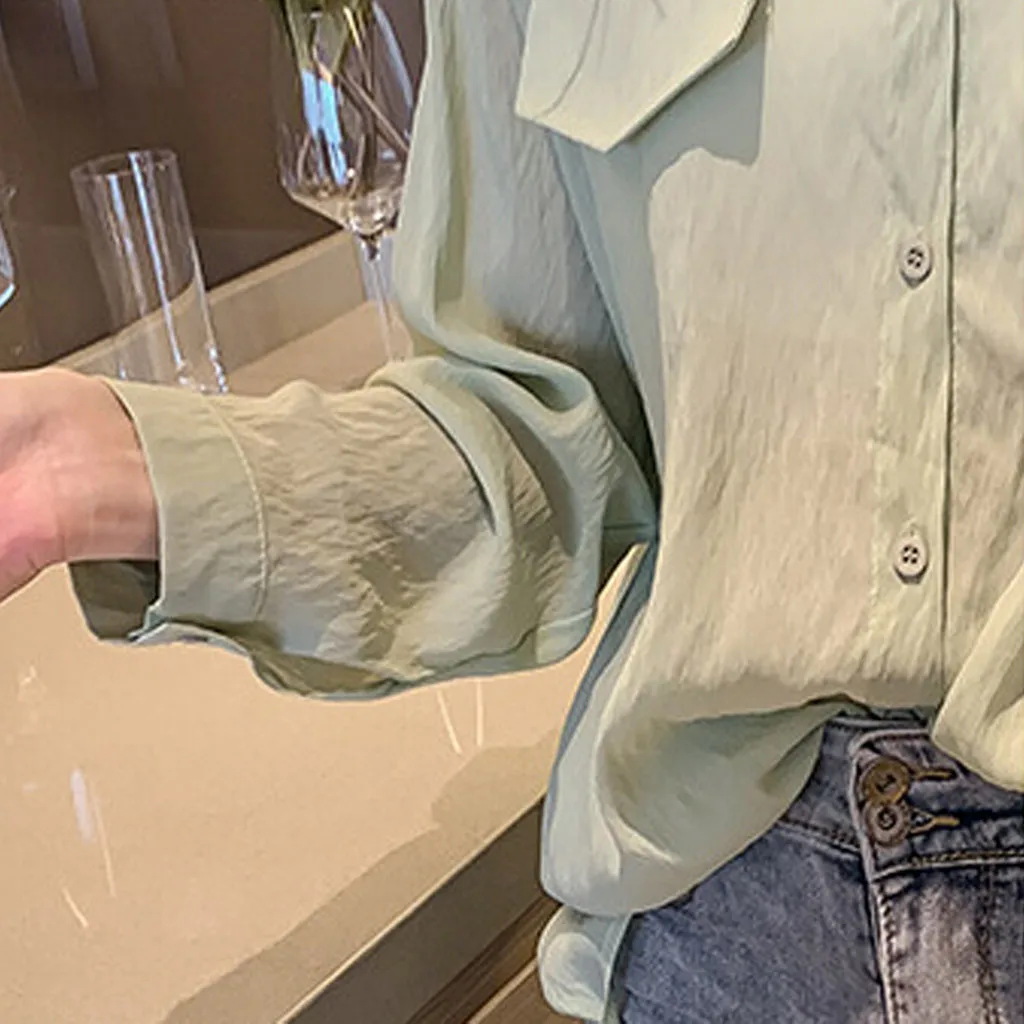 2019 Spring One Pocket Women pink Shirt Female Blouse Tops Long Sleeve Casual Turn-down Collar OL Style Loose Blouses#g5 | Женская