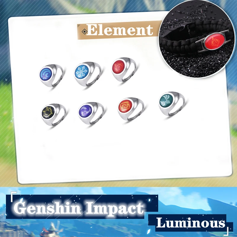 

Game Genshin Impact Cosplay Ring Eye of God 7 Element Fire Water Wind Thunder Grass Ice Rock Adjustable Rings Women Men Jewelry