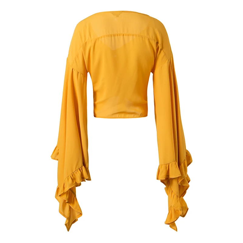 Conmoto Сексуальная летняя блузка с глубоким v-образным вырезом жёлтая в стиле бохо