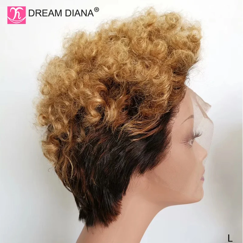 Короткий кудрявый парик DreamDiana Ombre 13x4 кружевной передний 8 дюймов вьющиеся