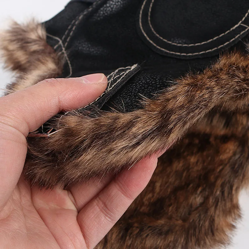 High Quality Russian Leather Bomber Hat 2021 Winter Ushanka Hat Men Women Pilot Trapper Hat Faux Fur Earflap Snow Cap Ear Flaps leather bomber hats