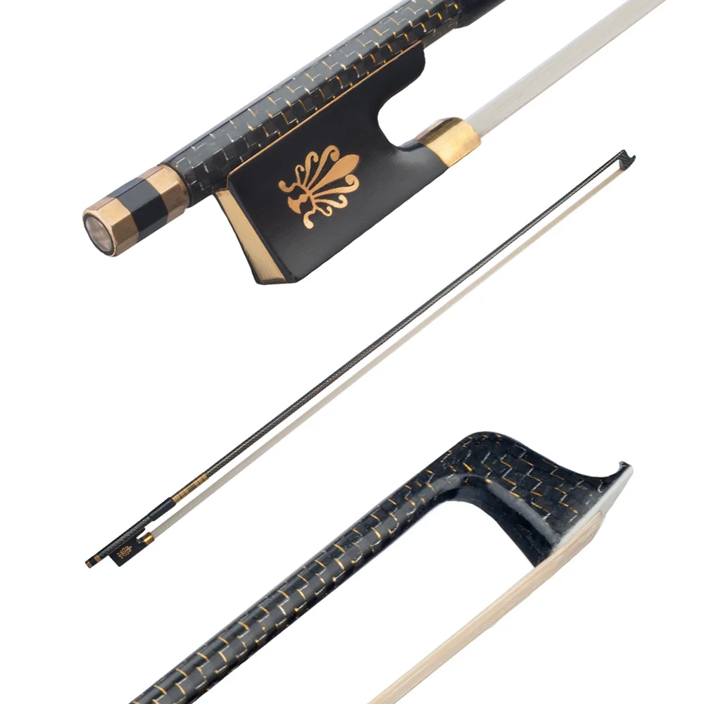 

Well Balanced 4/4 Violin Fiddle Bow Golden Braided Carbon Fiber Round Stick Ebony Frog Violin Parts Accessories