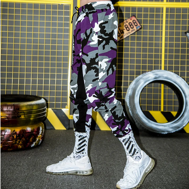 

SEVEYFAN Men's Hip Hop Camouflage Cargo Pants Elastic Waist Drawstring Joggers Pencil Trousers Loose Casual Pants