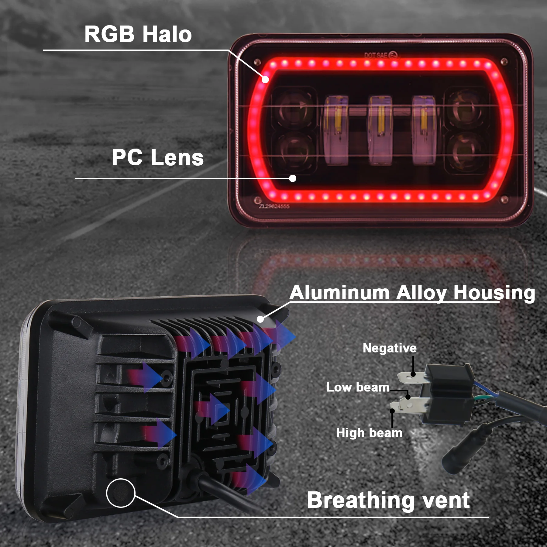 Новинка 4x6 светодиодные фары DIY RGB гало Белый DRL квадратные Запечатанные