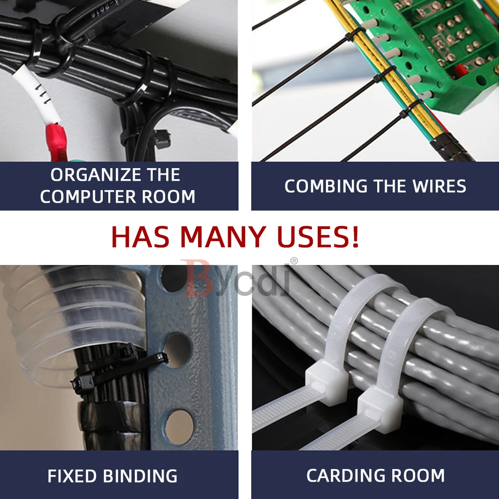 Самоблокирующиеся пластиковые нейлоновые кабельные стяжки 100 шт. черные 5x300