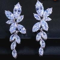 2022 new luxury flower leaf zirconia wedding earrings for women crystal engagement bridal jewelry party kolczyki pendientes
