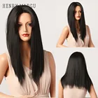 Длинные натуральные черные парики henmargu, прямые парики из синтетических волос средней длины для черных женщин, афро вечерние, накладные волосы, термостойкие