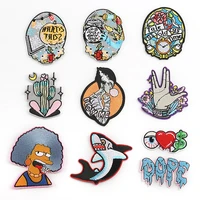 cartoon dolphin ironing embroidered skull punk english alphabet style embroidery patch clothing diy sticker coat decoration