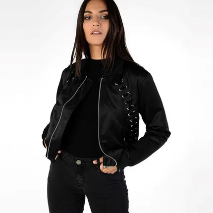 Куртка-бомбер женская на шнуровке осень/зиму Y1081 | Женская одежда