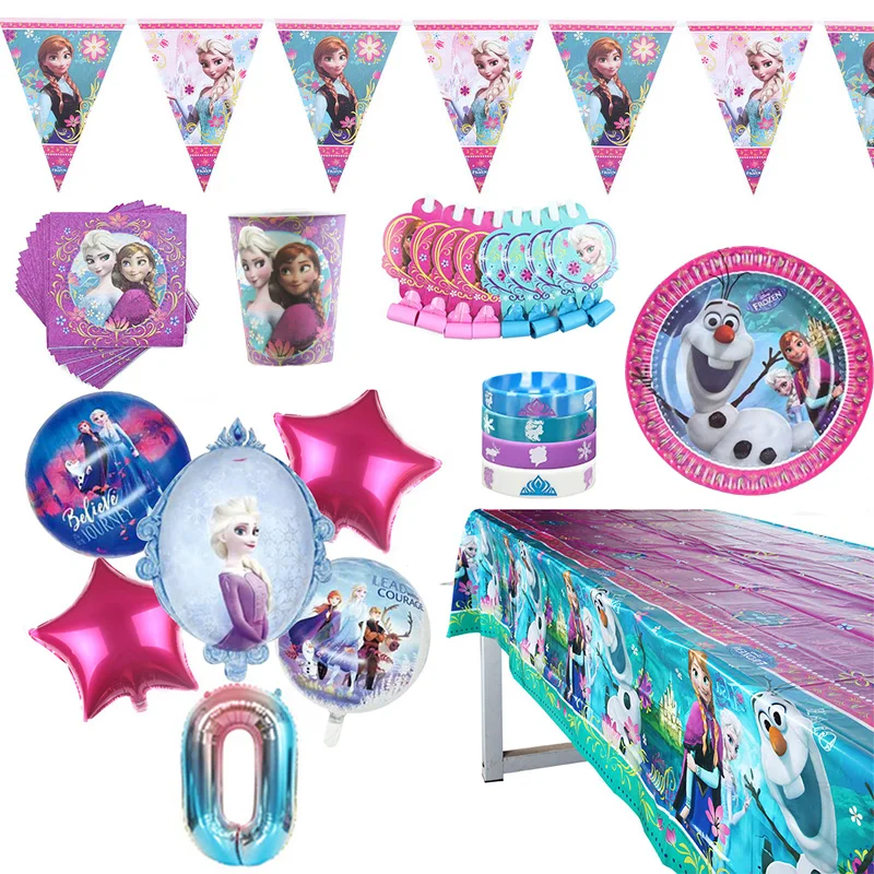 

Frozen Elsa Anna Princess Birthday Party Decorations Baby Shower Disposable Cup Plate Napkin Tablecloth Tableware Dinner Sets