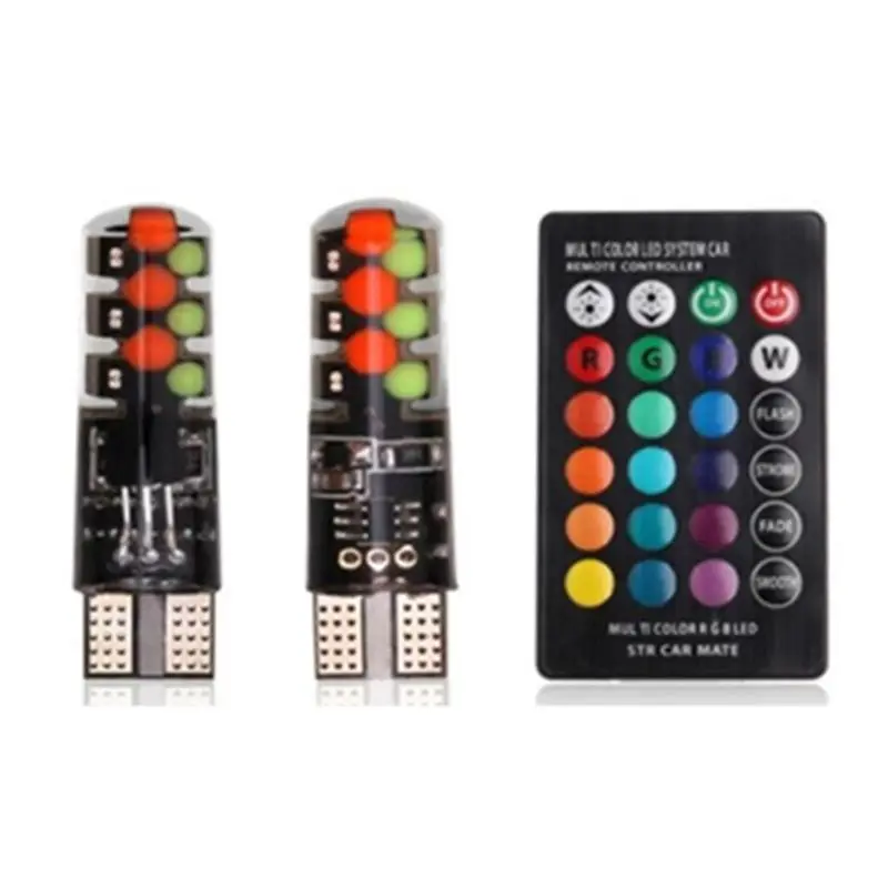 

2pcs T10 W5W RGB LED Bulbs With Remote Control Strobe Flash Car Parking Light