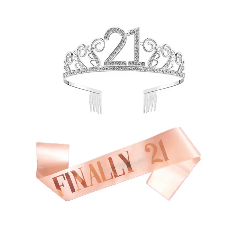 Pink 21/30/40th Birthday Gold Tiara and Fabulous Glitter Satin Sash Happy 30th Party Supplies for 30 | Дом и сад