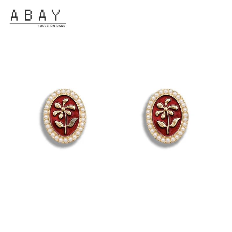 

S925 Silver Needle Hot Sale Circle Pearl Earrings Female 2020 New Versatile Temperament Bottom Oil Red Rose Ear Pendant Trend