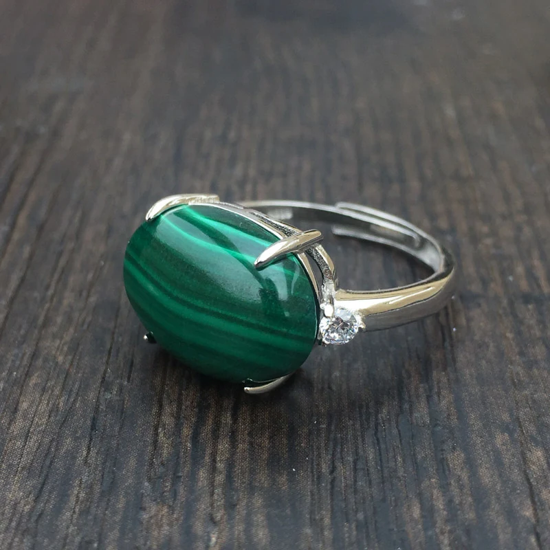 CSJ Регулируемые кольца из натурального малахита красное 925 пробы серебро