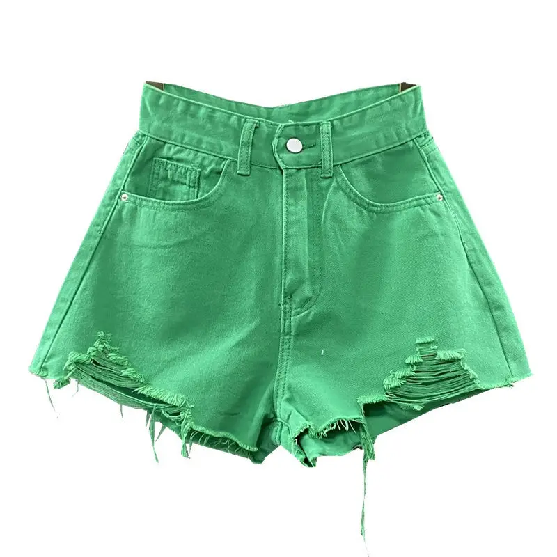Летние сексуальные женские джинсовые шорты карамельных цветов, модные  женские зеленые рваные джинсы А-образной формы, популярные короткие брюки,  уличная одежда в Корейском стиле | AliExpress