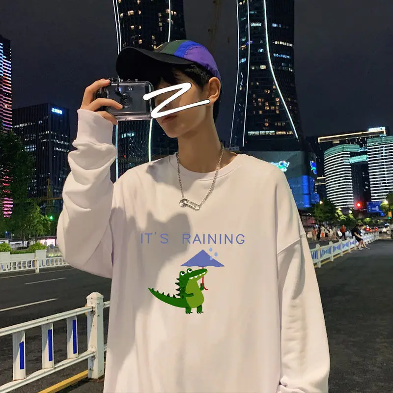 

6 Colors Men's Swearshirts Spring Autumn Thin Printed Dinosaur Pullover Long Sleeve Top Loose Sports Male Clothes Oversize M-5XL