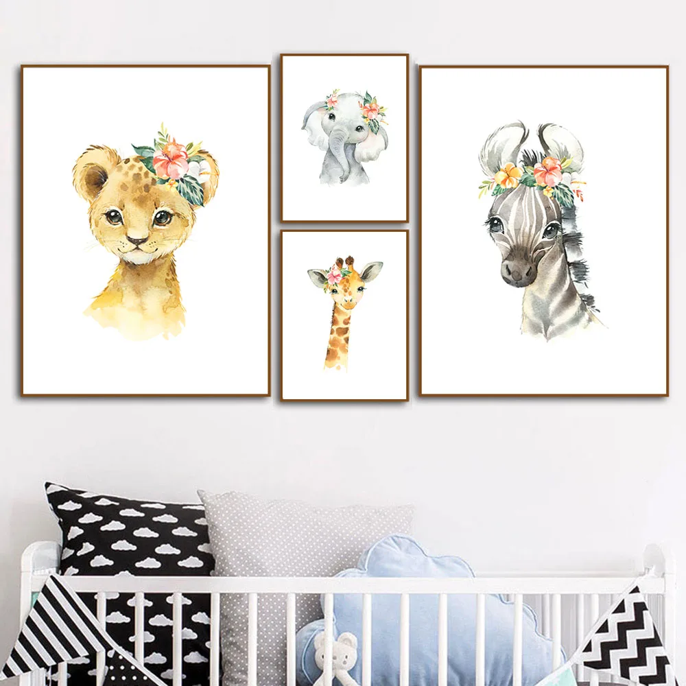 Акварельные животные лев картина слона на холсте детские настенные картины для