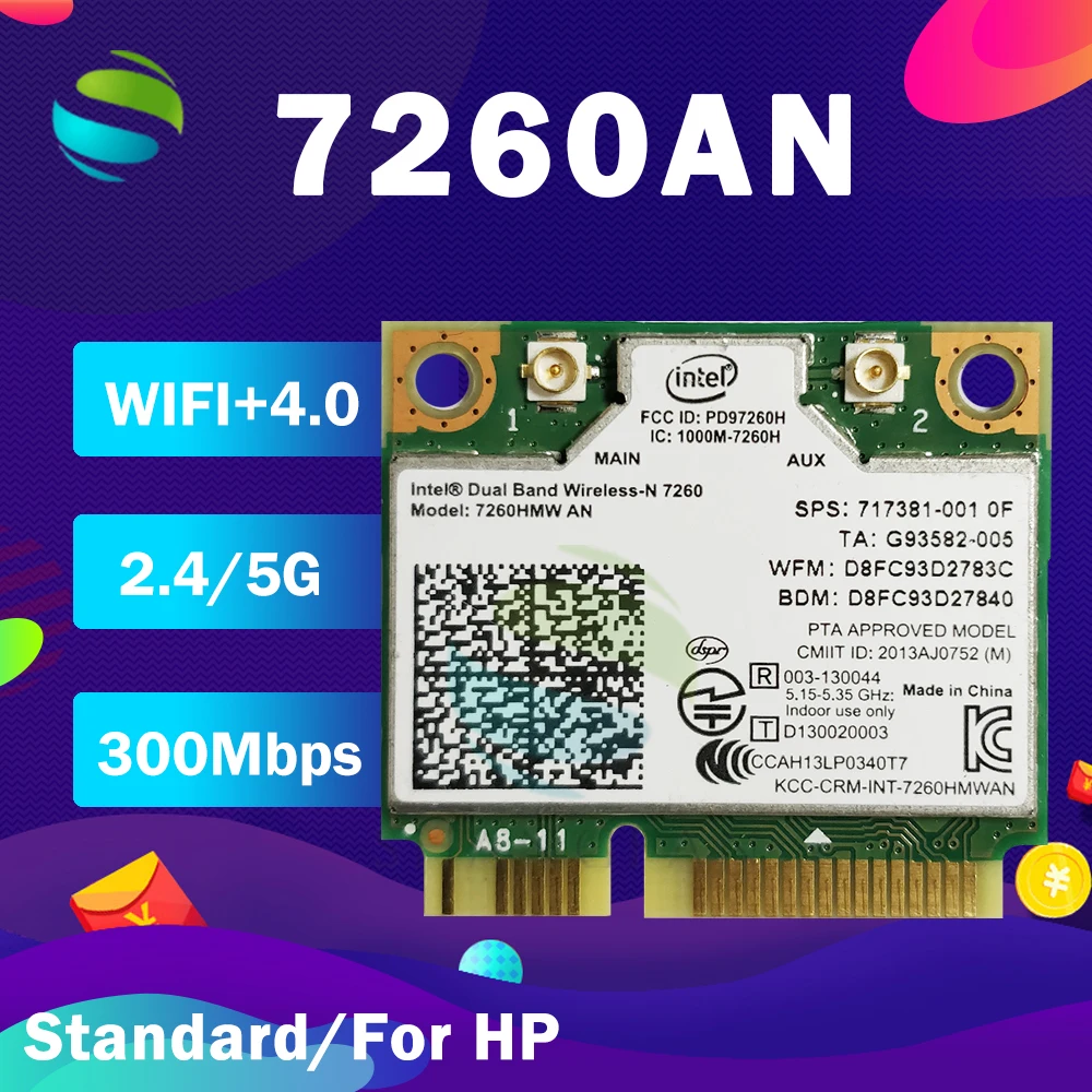 Двухдиапазонный беспроводной N7260 7260HMW AN 7260AN half Mini PCIe 300M BT4.0 SPS:717381 001 беспроводная