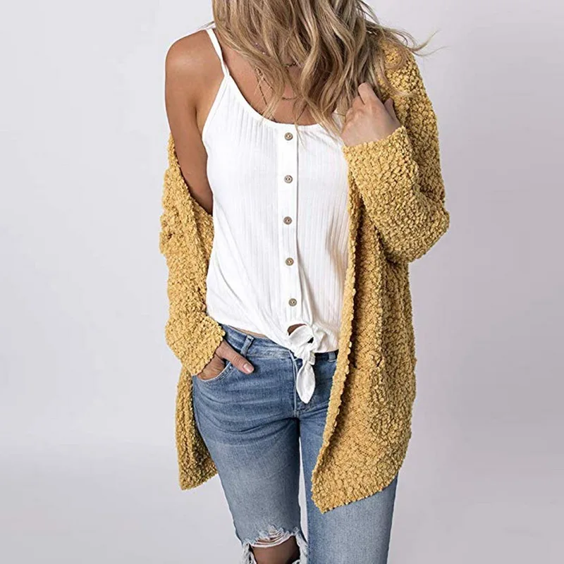 Women's 2019 Fashion Winter Plush Sweater Sherpa Wool Side Slit Long Sleeve Pullover Pure color Knit Loose Tunic Tops |