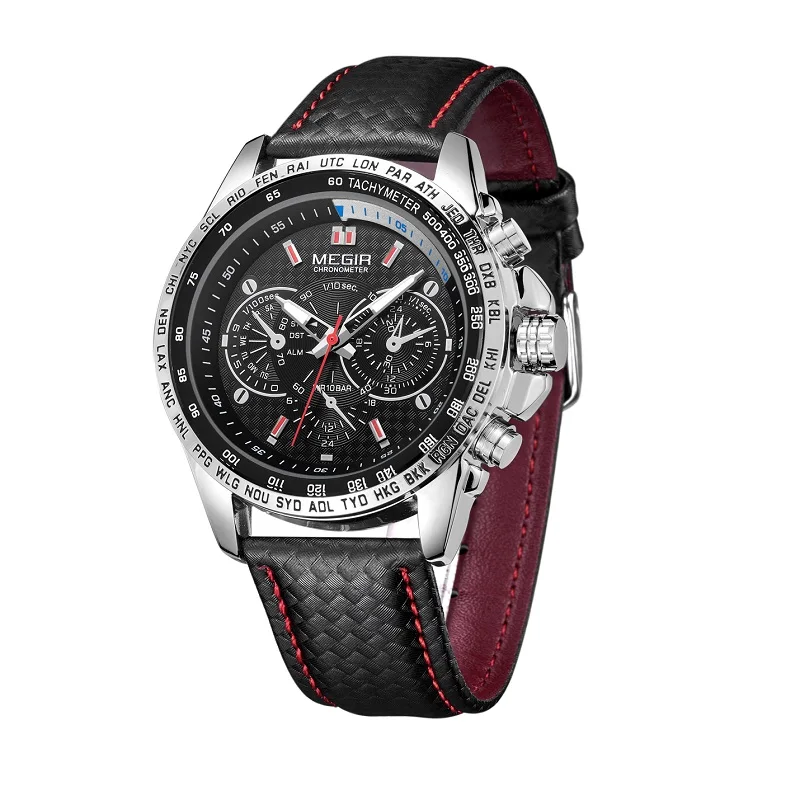 Мужские кварцевые часы MEGIR модные с подсветкой водонепроницаемые 2019|Кварцевые