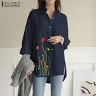 Женская рубашка большого размера 2021 ZANZEA, Женская офисная блузка, весенний Топ с длинным рукавом, женские повседневные однотонные рубашки 5XL