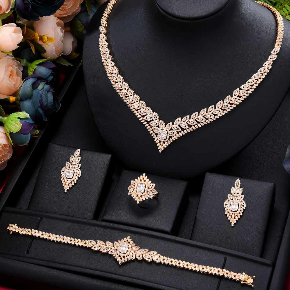 

KellyBola Jewelry Ladies High Quality Gorgeous Full Cubic Zircon Set Wedding Banquet Show Fashionable Exquisite Jewelry Set 2021
