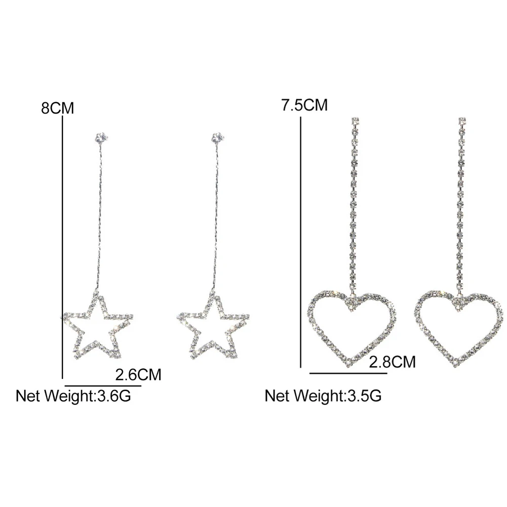 

Flatfoosie Luxury Crystal Star Heart Drop Earrings For Women Geometric Shiny Rhinestone Statement Earring Wedding Party Jewelry