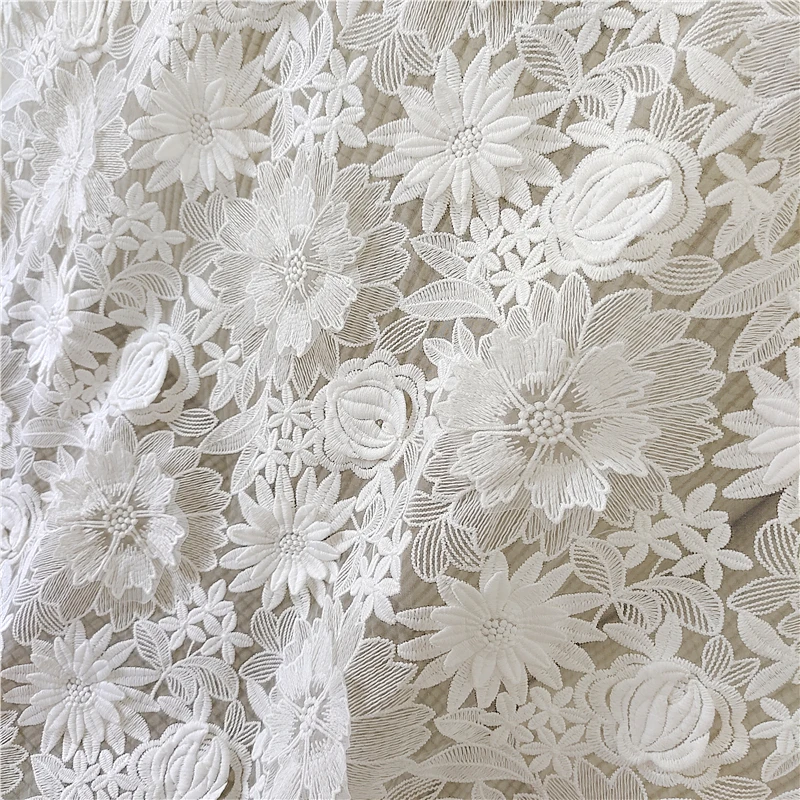 

Organza Heavy Embroidery 3D Appliqued Lace Off White Luxury 1 Yard