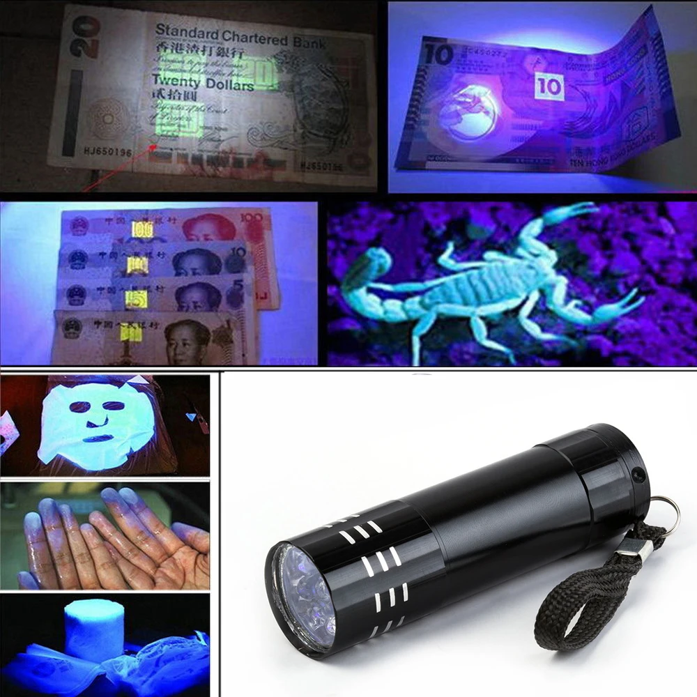 2 * 9LED алюминия УФ ультрафиолетовый Ручка Фонарь вспышка светильник черный лампа