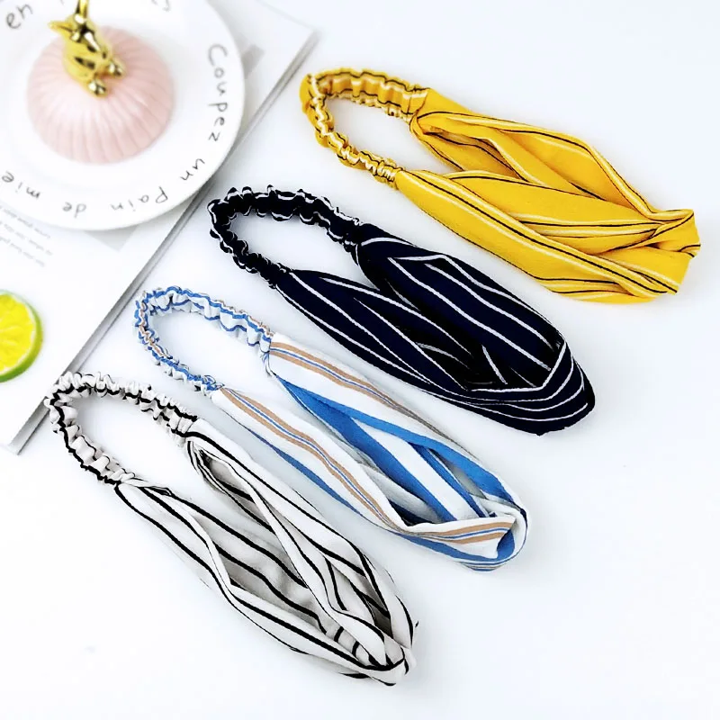 Женская шифоновая повязка для волос в полоску винтажная хлопковая на голову