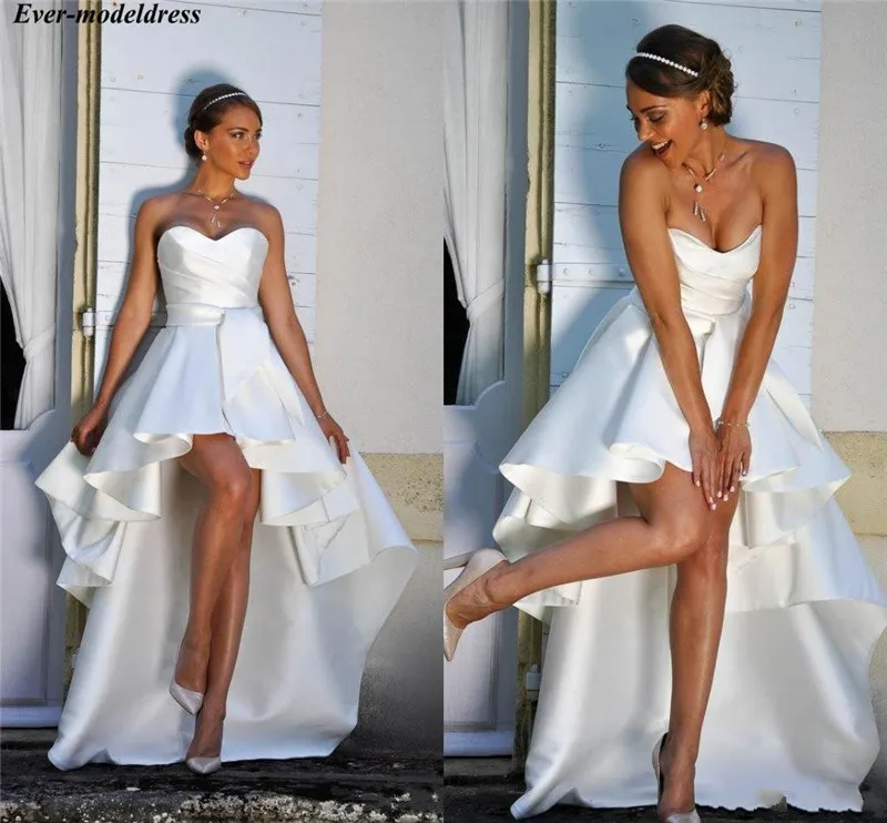 

Hi-Low Beach Wedding Dresses 2020 Sweetheart Pleats Draped Lace Up Back Simple Satin Bridal Gowns Bride Dress Vestido De Noiva