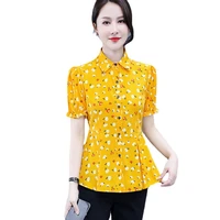 summer chiffon women shirts striped office lady button up shirt short sleeve ladies tops white women blouse camisas mujer