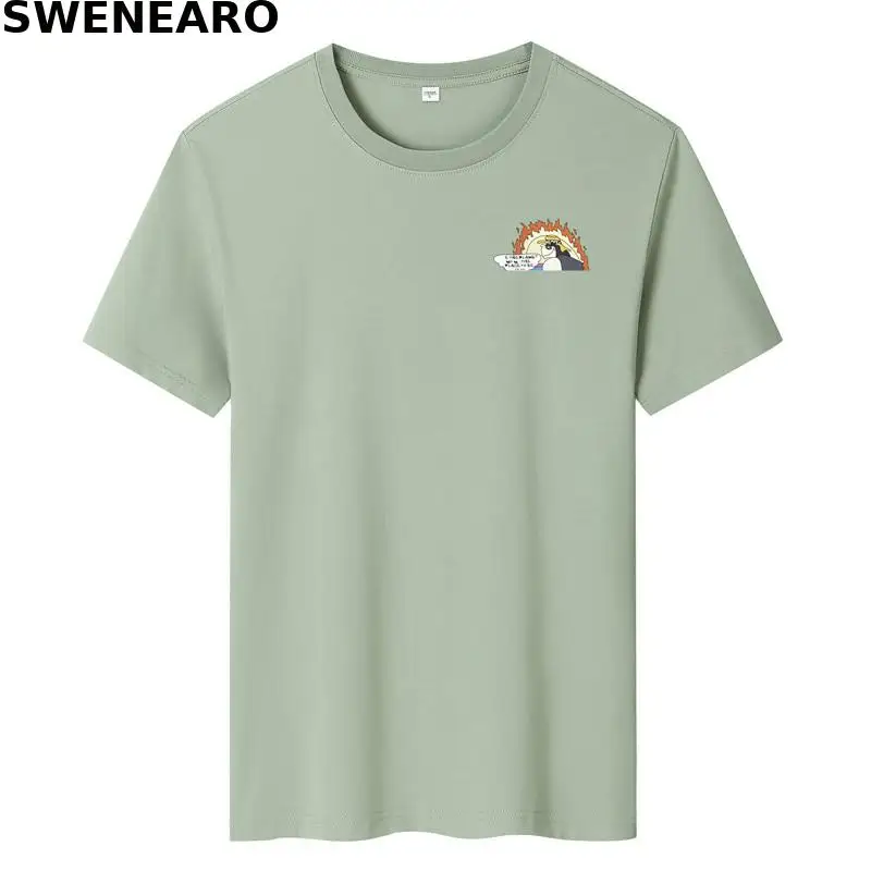 

SWENEARO new summer T-shirt men's 100% pure cotton big raccoon print T-shirt men's casual O-neck short-sleeved brand T-shirt