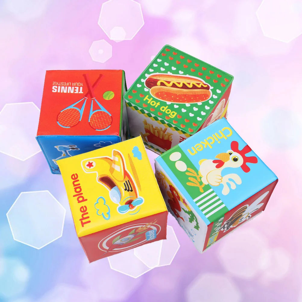 

4pcs Baby Cloth Building Blocks Infants Rattle Set Educational Grab and Stack Cubes Early Learning Toys