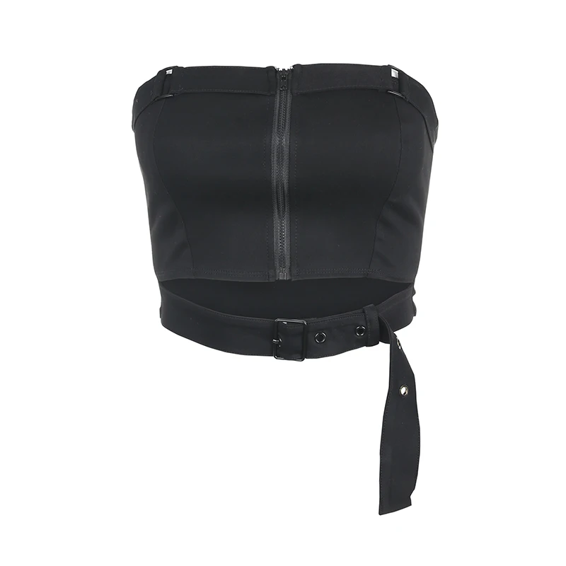 

YICIYA Harajuku Punk Black Tube Top Bra Women Casual Zipper Strapless Crop Tops Tees 2020 Fashion Skinny Boob Bandeau Streetwear