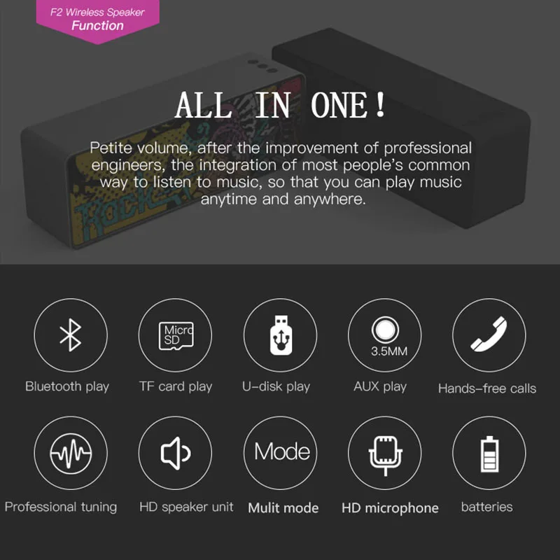 Bluetooth-Колонка портативная 10 Вт с микрофоном поддержка TF/AUX/U-Disk | Электроника
