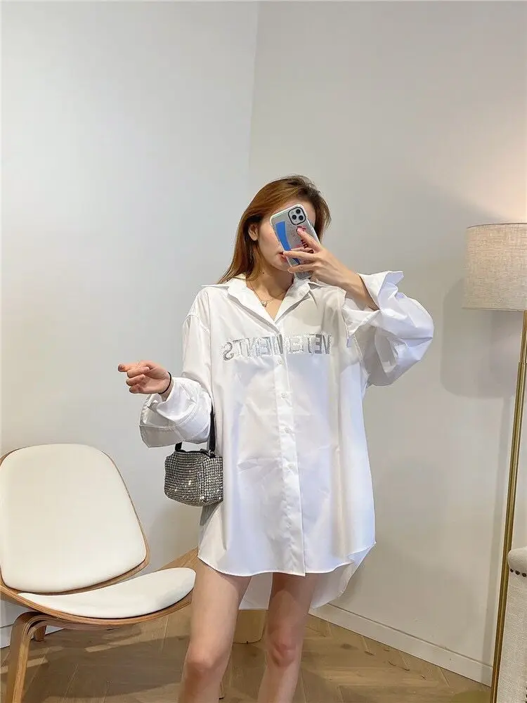 Vetements long-sleeved female couple loose street hip-hop trend shirt men's cotton letter printing