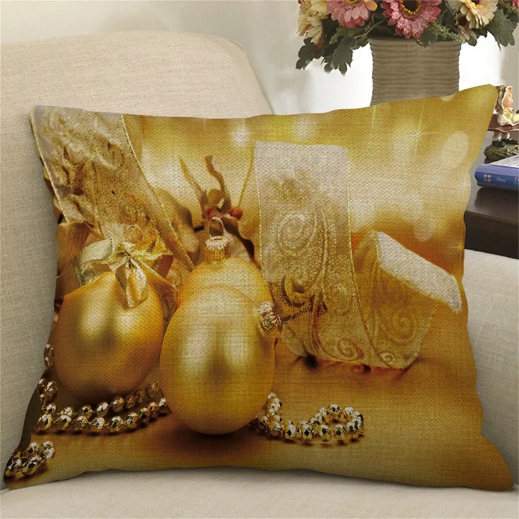 Милый чехол для подушки с изображением рождественской елки шара Санты льняной