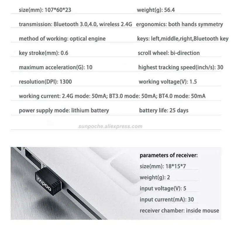Rapoo M550 перезаряжаемая многорежимная Bluetooth 3,0/4,0 и 2,4G беспроводная мышь офисный ПК управляемая 3 устройства Бесшумная тонкая мышь
