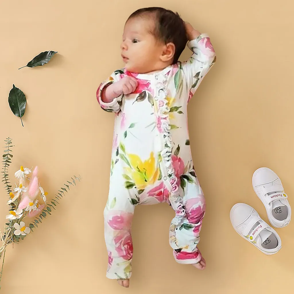 Новинка 2019 года комбинезон в складку с цветочным рисунком для маленьких