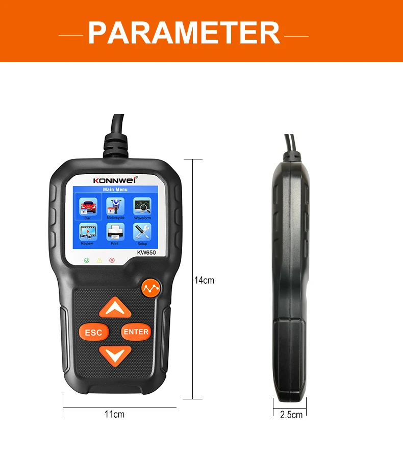 

KONNWE KW650 Battery Tester 12V 6V Car Motorcycle Battery System Analyzer 2000CCA Charging Crank Test Tools for Car