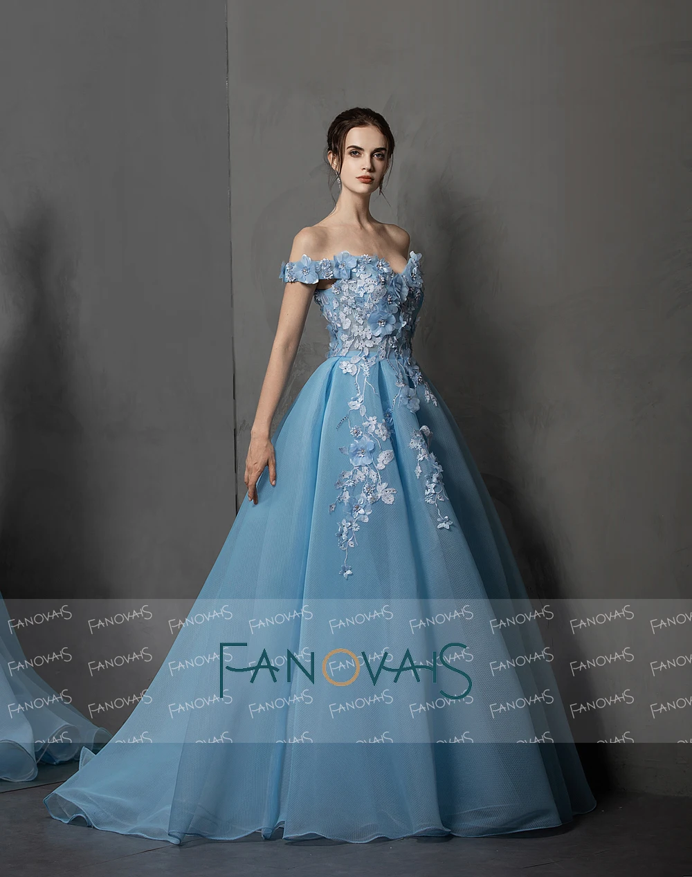 &quotСиний с плеча вечерние платья длинные 3D цветы выпускного вечера 2019 vestidos de fiesta