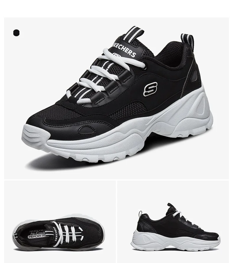 Skechers/кожаные женские массивные кроссовки на платформе; повседневная обувь на массивном каблуке; Женская Удобная обувь для папы на больной подошве; женская обувь