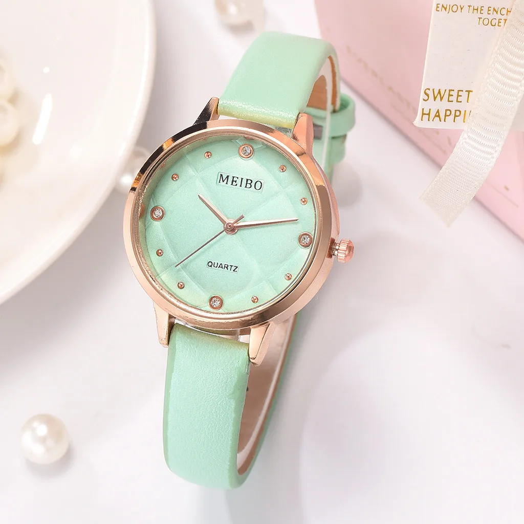 Новые простые женские часы модные кожаные со стразами кварцевые наручные