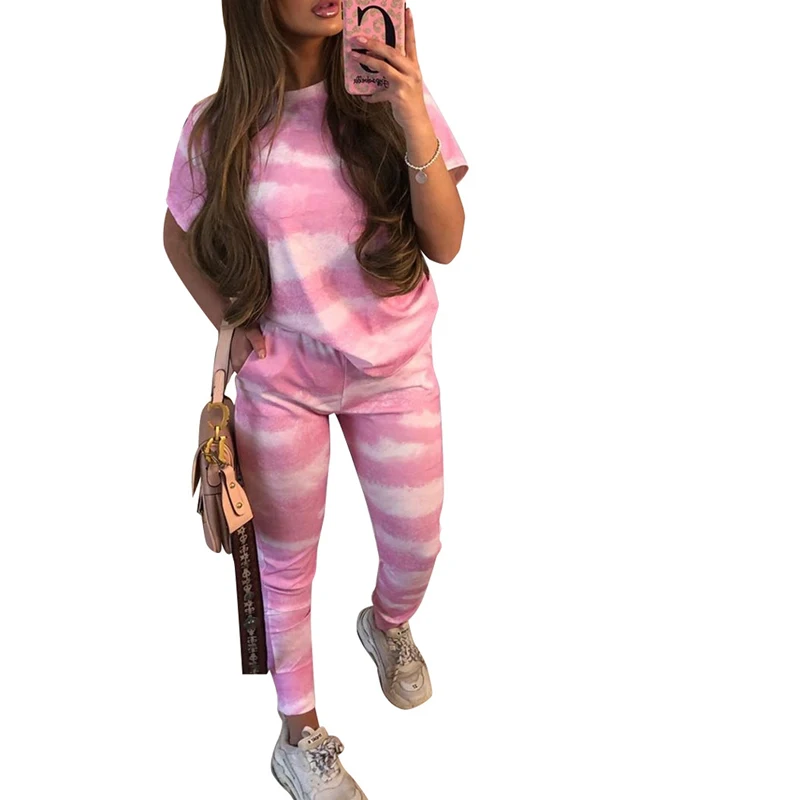 Женский спортивный костюм из двух предметов облегающая футболка с круглым