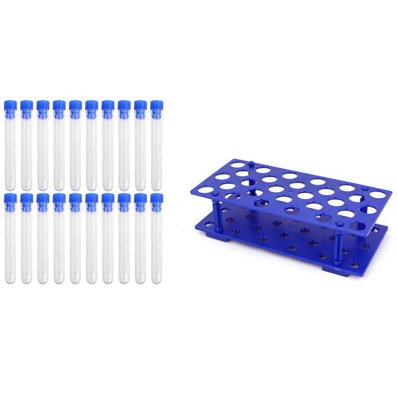 

20 шт. Пластиковая пробирка без градиента и 1 стойка для лабораторных пробирок с 28 отверстиями и диаметром 17 мм и 15 мл