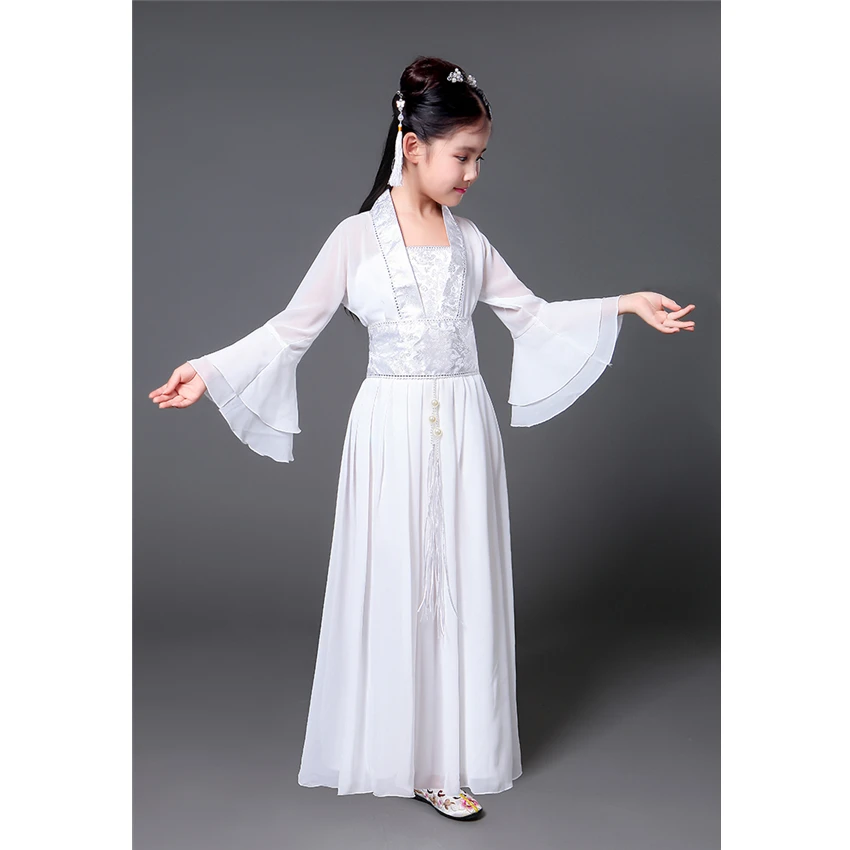 Hanfu древний китайский традиционный костюм для девочек, сценическое платье для танцев, Женский костюм феи в народном стиле, костюм Танга для детей
